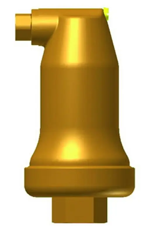 Goldfarbener Schnellentlüfter mit einem anschlussseitigen Gewinde und einer separaten Lufteinlassöffnung, gefertigt von IMI Hydronic Engineering.